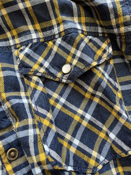 Camisa Flanela aos Quadrados Azul e Amarelo M