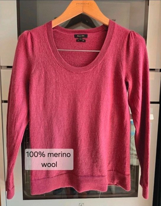 Sweter damski merino r.S Massimo Dutti burgundowy