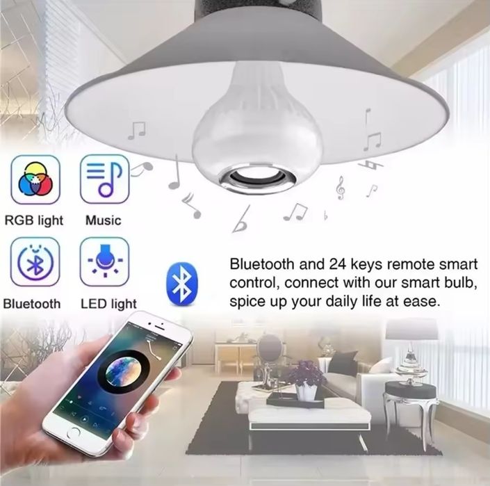 Lâmpada rgb com coluna musica