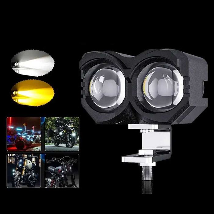 Par de Faróis Auxiliares LED Bifocais - Luz Branca Amarela 20W 8000LM