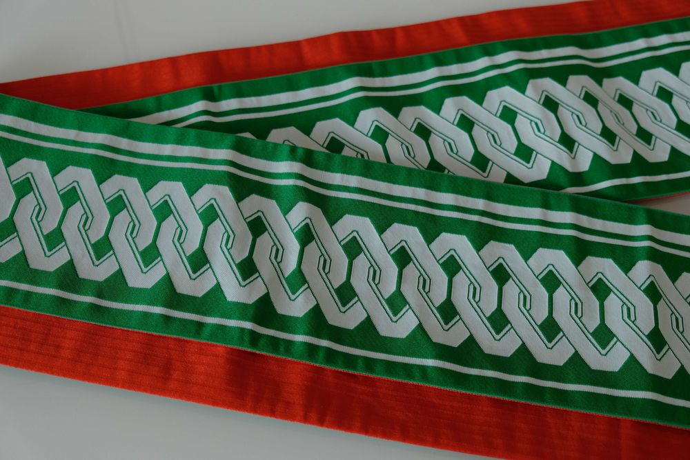Zielony pas hanhaba obi do kimono japoński 354 cm dwustronny czerwony