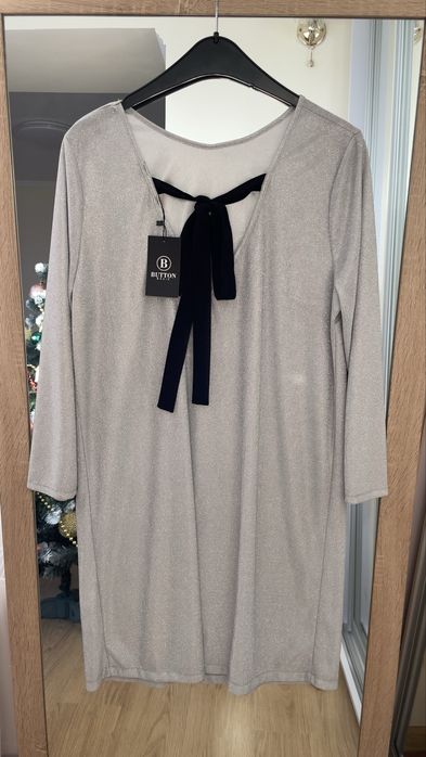 Срібляста нарядна сукня срібна вечірня XL міді платье серое новогоднее