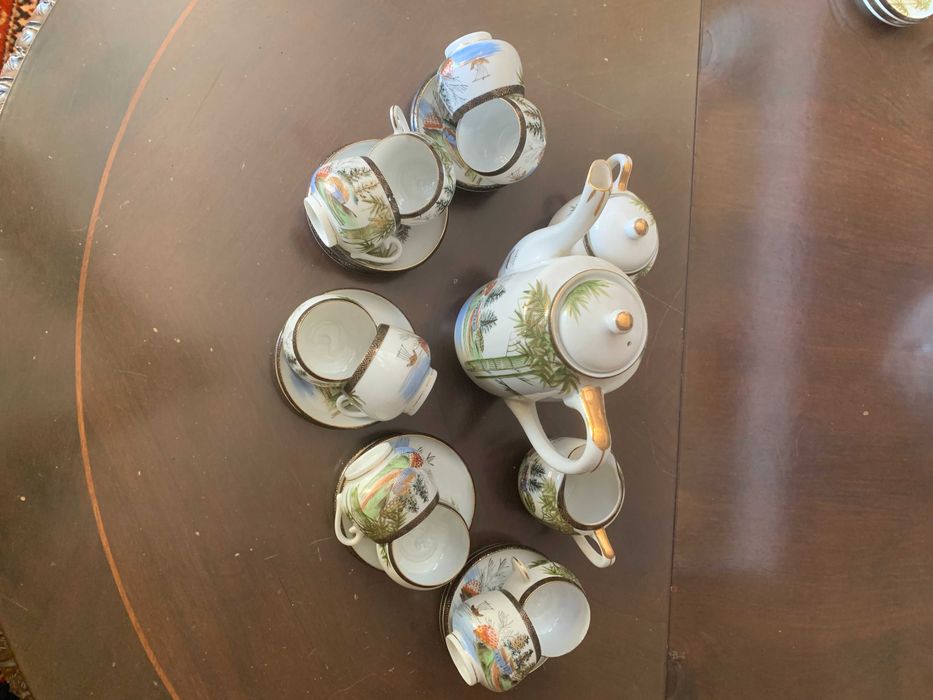 Serviço de Café Chinês Antigo, Casca de ovo – Pintado à Mão
