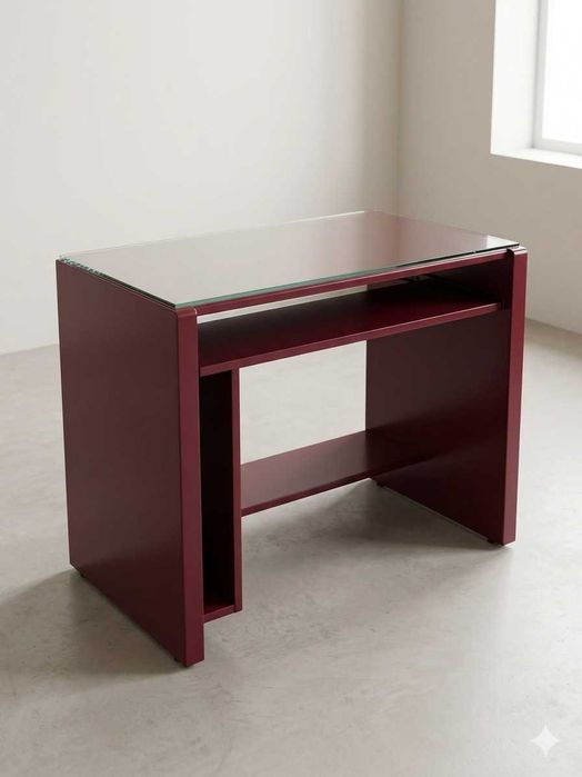 Secretária Elegante Cor Vinho com Tampo em Vidro – Como Nova