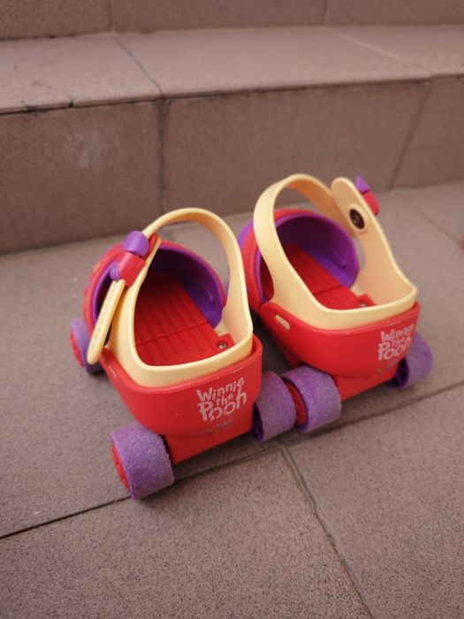 Kit Patins Infantil Winnie the Pooh Disney + Proteções + Mochila Transparente