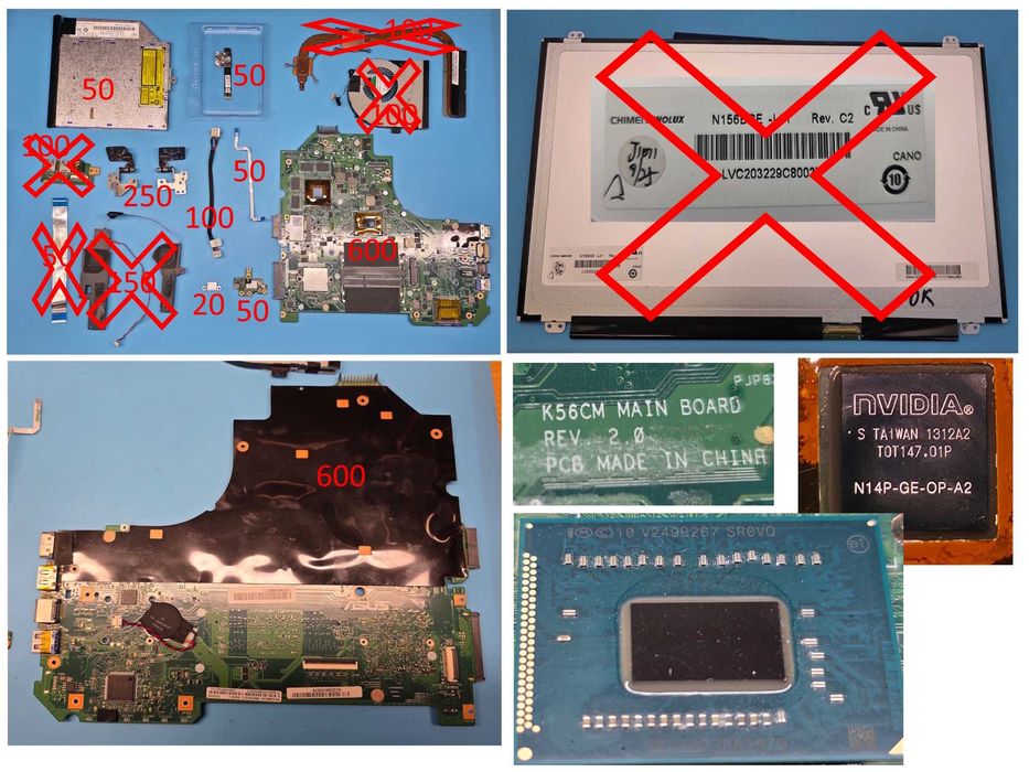 Ноутбук Asus k56cb під ремонт або на запчастини, матриця n156bge-l41 rev.c2, корпус, плата, клавіатура