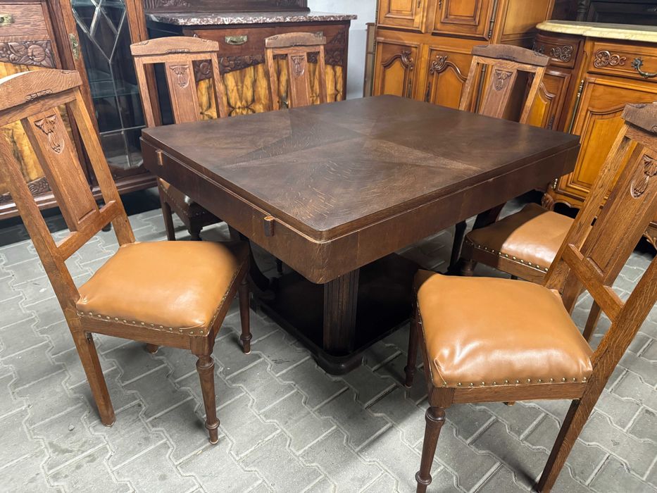 Stół Art Deco stół drewniany stół i krzesła orzech Belgia