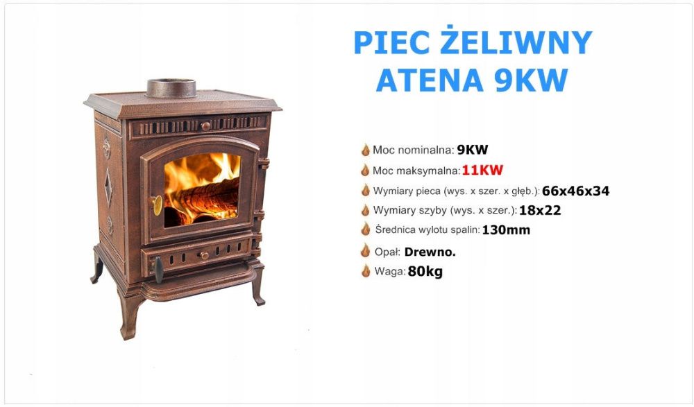 Piec Żeliwny Piecyk Koza KOMINEK ATENA 9KW