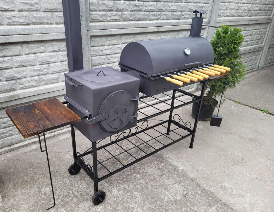 УСИЛЕННЫЙ! -17%! 3/5 мм! Мангал коптильня с печью под казан