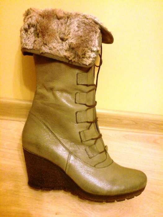 NOWE Buty-Kozaki na KOTURNIE 40 Natural skóra-100% BEŻOWY 1Klasa Gw.6m