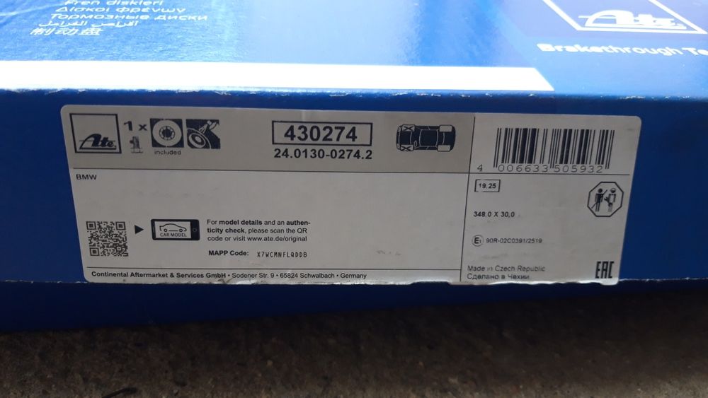 Tarcze przód ATE OE BMW E60 E61 E63 E64 klocki