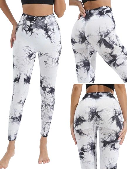 Damskie Legginsy PUSH UP Wysoki Stan TIE-DYE Neon na Siłownię - M