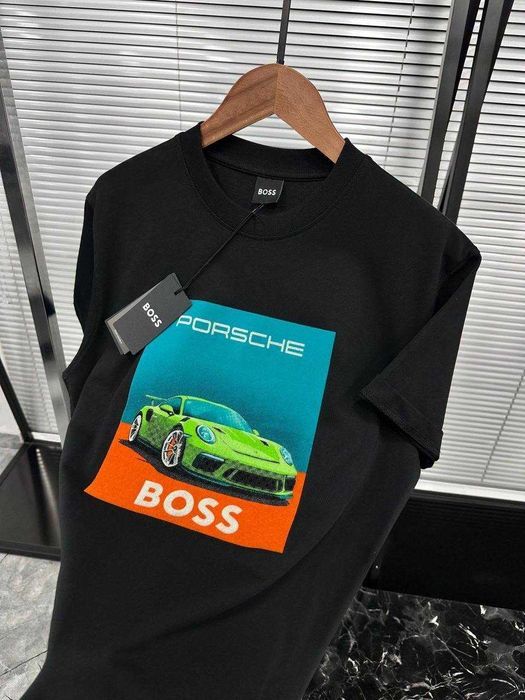 Чоловіча футболка Boss x Porsche, 100% бавовна, чорна, Туреччина, розміри S-XXL