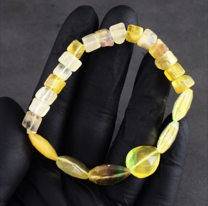 Pulseira de Contas Facetadas de Fluorita Multicolorida Natural 98ct