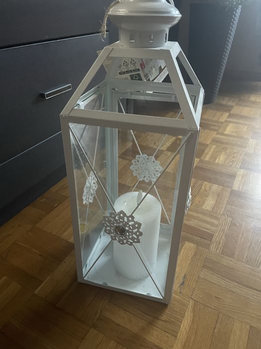 Lampion biały szklany