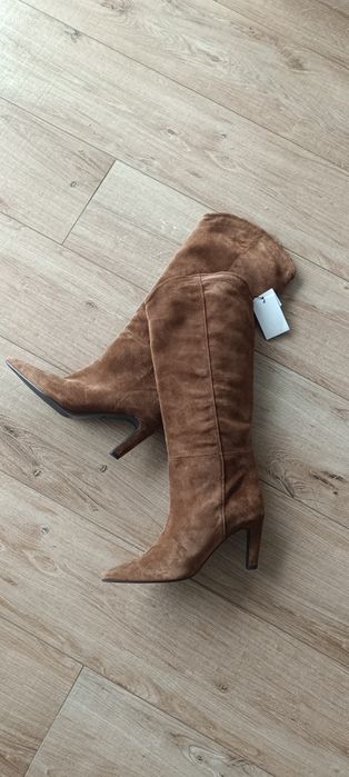 Kozaki z dwoiny skórzanej Zara 41 leather brązowe