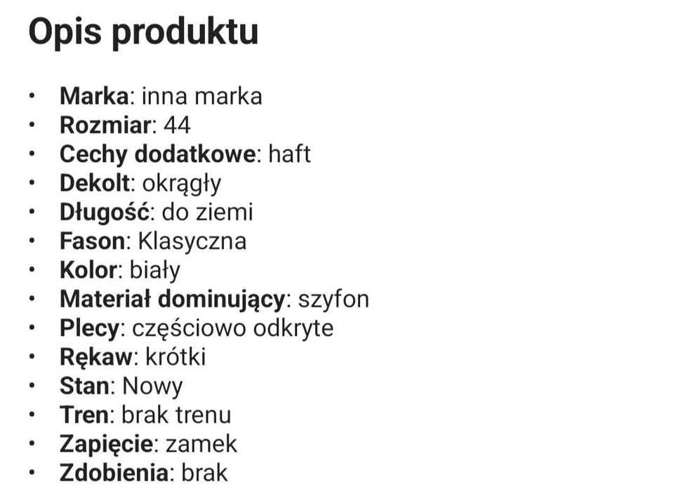 Suknia ślubna, haftowana