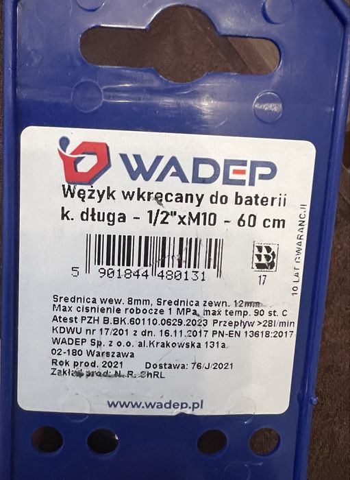 Wąż wkręcany do baterii 1/2’’xM10 60cm