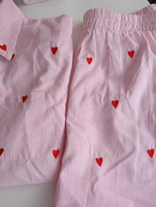 Komplet set letni różowy w czerwone serduszka butik one size nowy