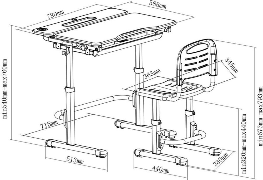 Комплект Cubby парта та стілець-трансформери Botero Blue