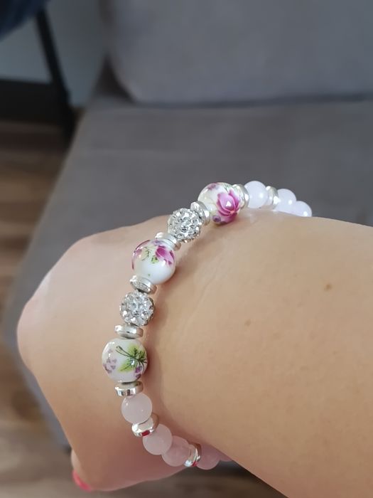 Komplet biżuterii Handmade Różany Ogród z kwarcu różowego