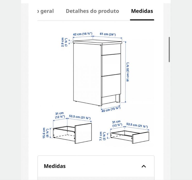 Movel 3 gavetas ikea
