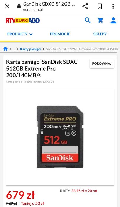Karta pamięci SD SanDisk Extreme PRO 512GB. Nowa, oryginalna.
