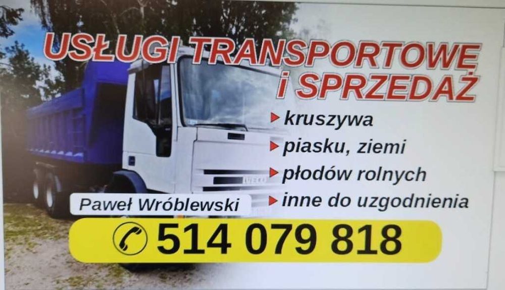 Sprzedaż piasku oraz innych materiałów z transportem.