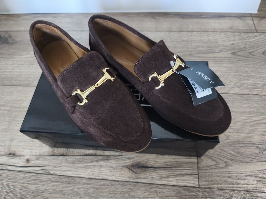 Brązowe loafersy mokasyny damskie Venezia rozmiar 38