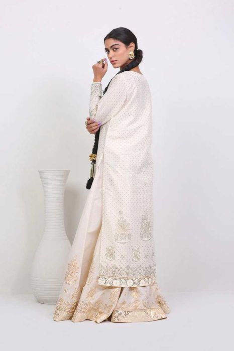 Indyjski komplet XXL 44 beżowy złoty malowany tunika kameez kurta