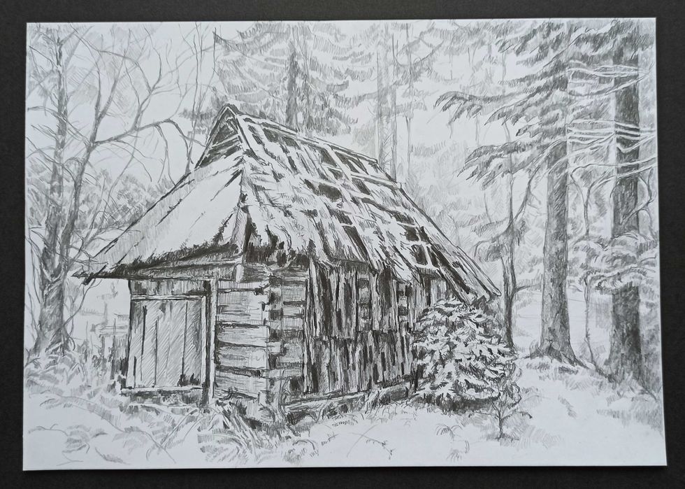 Rysunek ołówkiem, pejzaż, Beskid Żywiecki