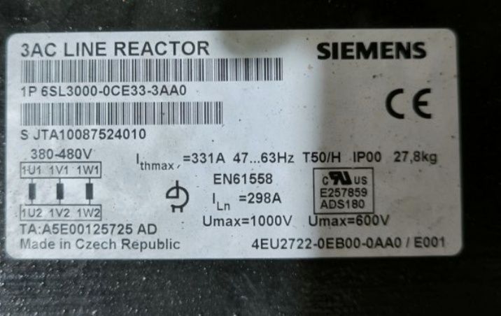 Cетевой дросель 1P 6SL3000-0CE33-3AAO 1P
6SL3000-2BE32-6AAO