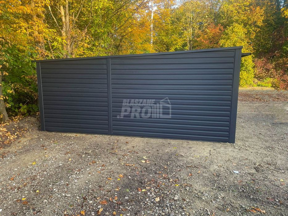 Garaż Blaszany 6x5m - 2x brama uchylna - antracyt  spad w tył GP523