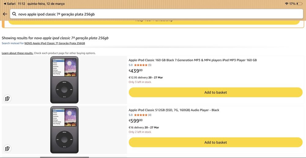 Apple iPod Classic 7ª Geração Prata 256GB - ORIGINAL