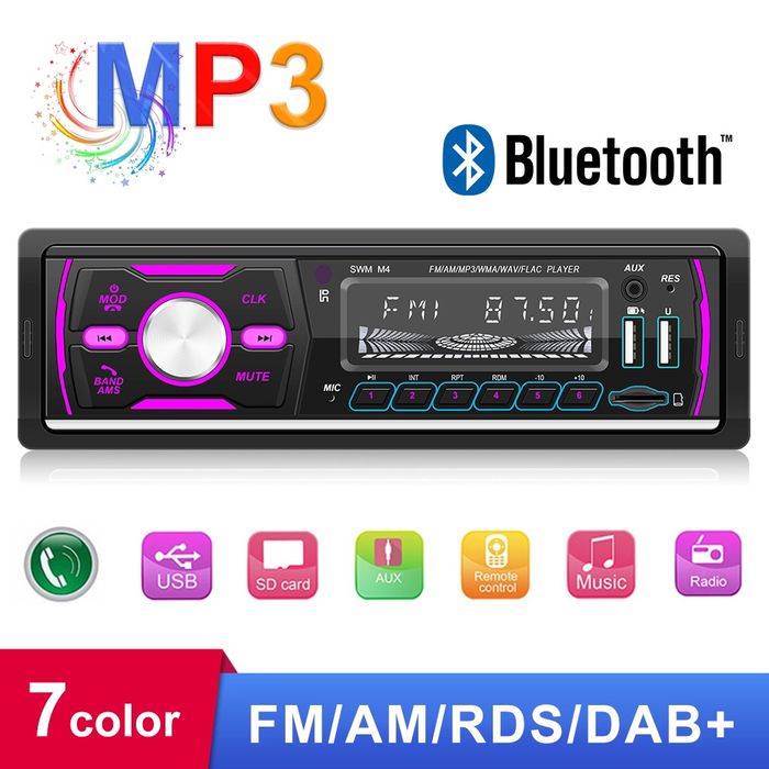 Rádio 1din FM RDS Antena Dab+ USB Leitor Cartão AUX-in Bluetooth Novo