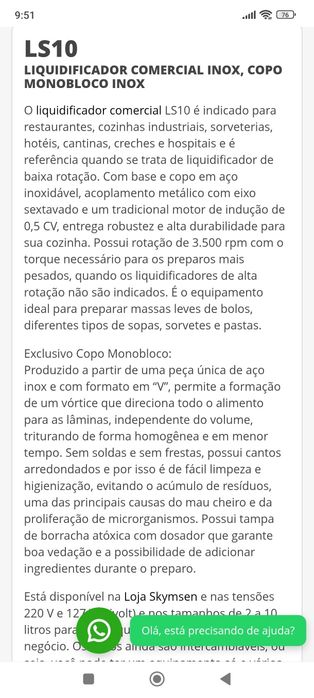 Liquidificador industrial baixa rotação 10litros Skynsem