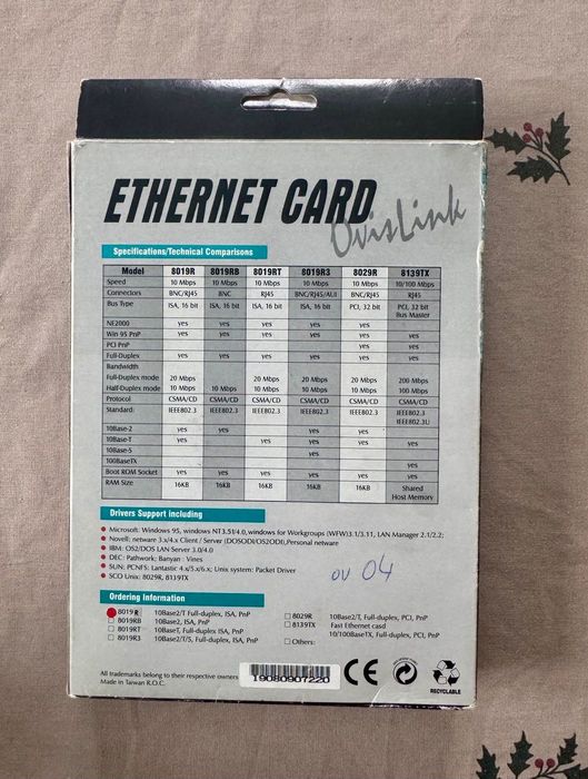 Езернет Карта ISA Ethernet Card 10Mbps BNC/RJ 8019R ISA