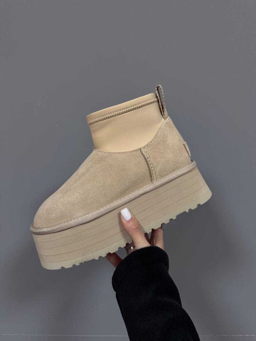 Уггі UGG Dipper Mini Light Beige premium натуральні замша та хутро