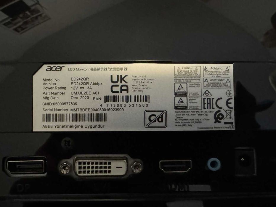 Monitor Acer 24 cale 144Hz Zakrzywiony ED242QR Gaming