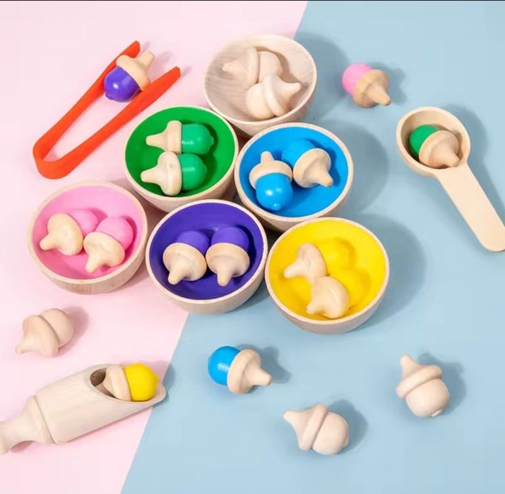 1+ Дерев'яні Монтессорі Сортер пірамідка коробочка  вкладка  райдуга