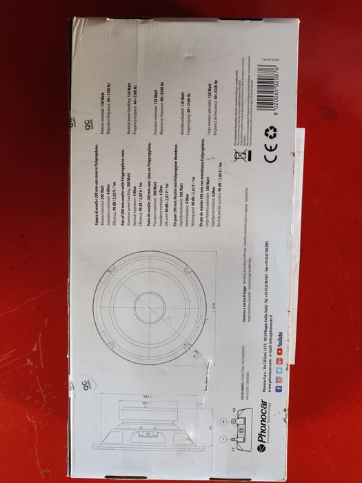 Colunas Phonocar woofer 20mm
