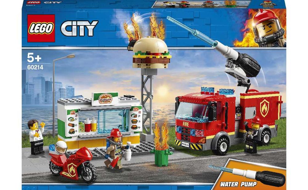 LEGO City Пожежна машина — Мотоцикл — Справжній бар (60214) + Подарунок 4 фігурки!