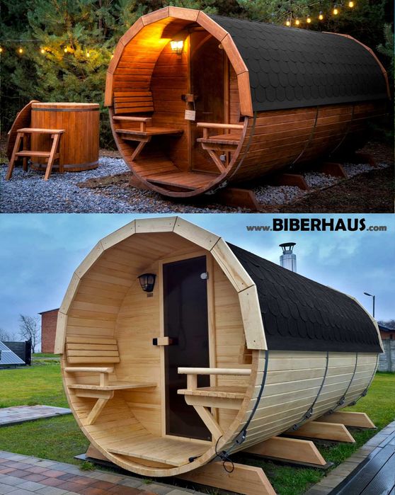 SAUNA Ogrodowa 400 cm + PRZEDSIONEK zew + GRATIS Beczka / Wiata + Akcesoria
