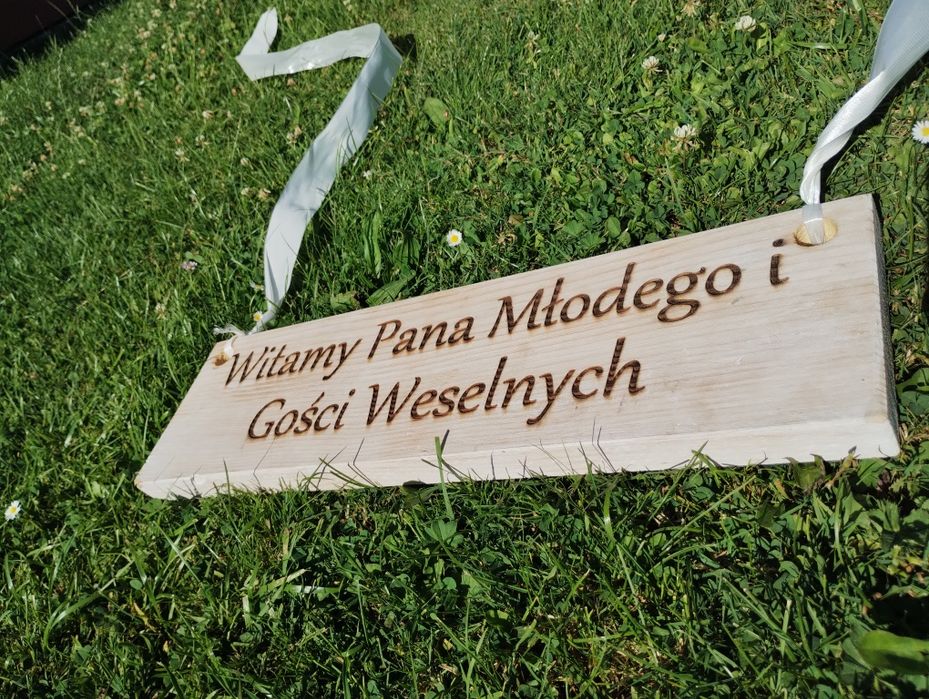Napis weselny drewniany Witamy Pana Młodego i Gości Weselnych
