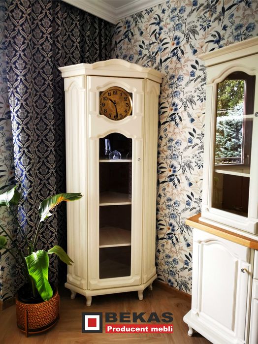 Śliczna Witryna Narożna 70 Ludwik ECRU Biały Dąb BEKAS Producent Mebli