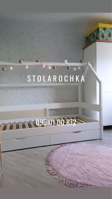 Ліжко дитяче будиночок кровать домик дерево монтессорі 3 меблі