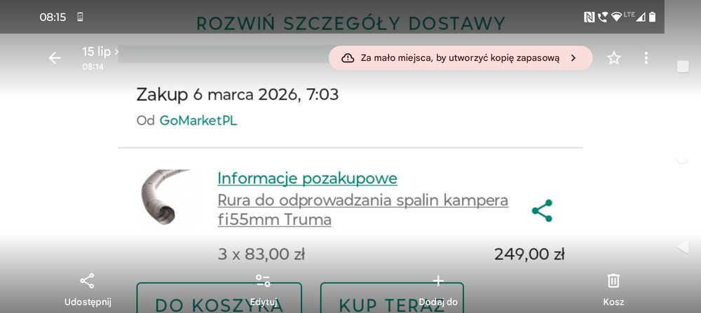 Rura,przewód spalinowy truma do kampera przyczepy 55 mm.