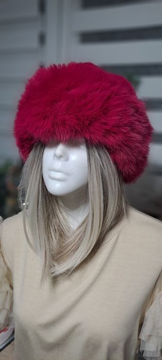 Futrzana czapka fuksja i pudrowy róż