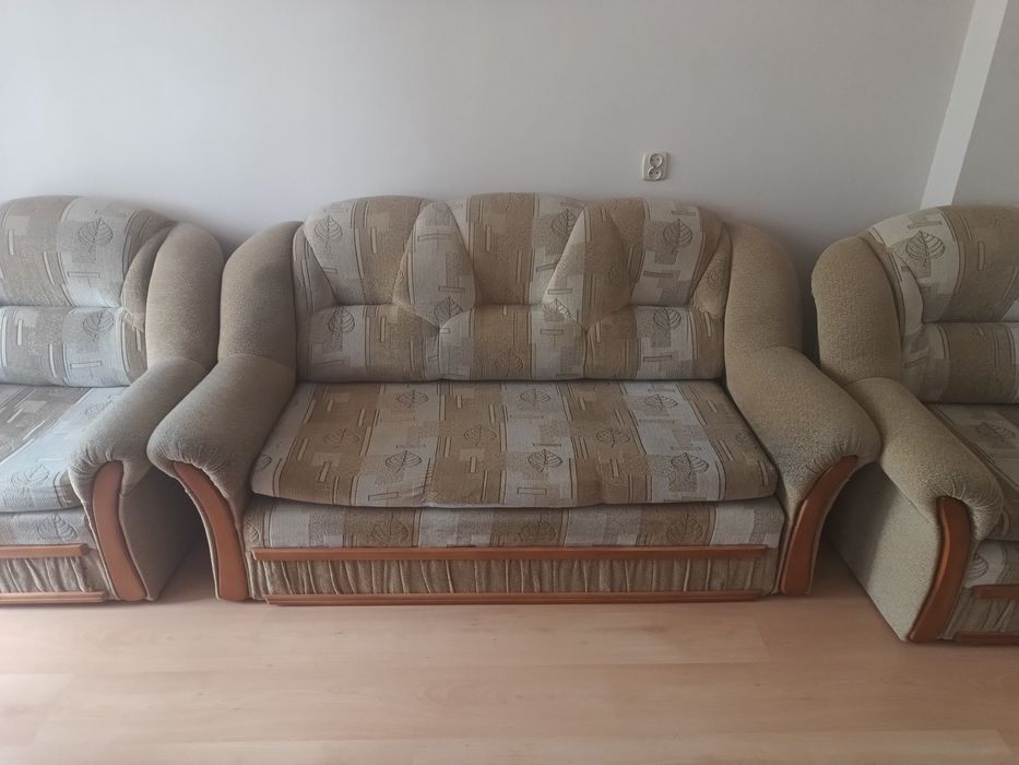 Komplet 3+1+1: Sofa i 2 Fotele (Wszystko Rozkładane!)