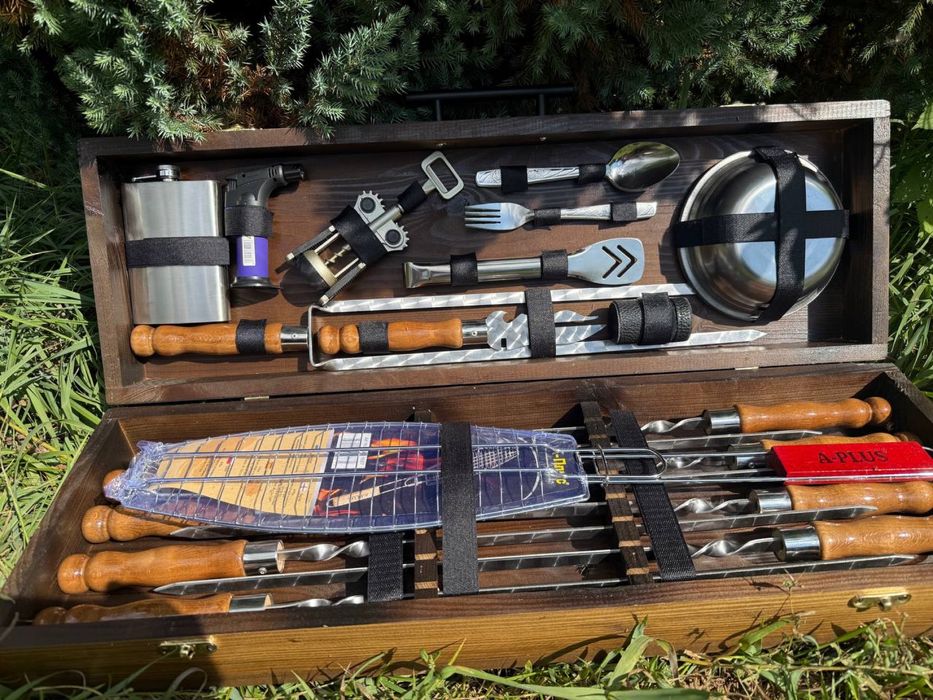 Подарочный набор шампуров в деревянном кейсе доя шашлыка мужчине мужу